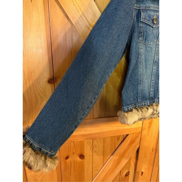 La Fiorentina Vintage Denim Jacket with Rabbit Fur Trim Size Large (0034) - Picture 2 of 7